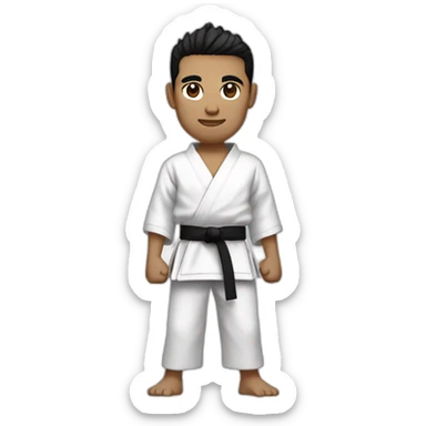 man wearing a karate-gi (all white, with a black belt at the waist), with light brown skin, black hair spikes, black eyes slightly slanted sticker