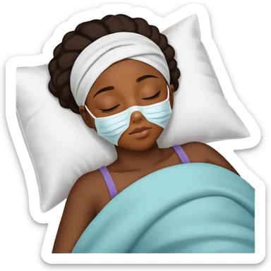black girl taking a nap with a face mask sticker