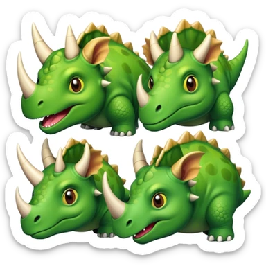 faces of different green triceratops sticker
