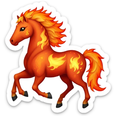 A fast-running fire horse made of embers, magma, and visible lava, with burning mane and ash particles sticker