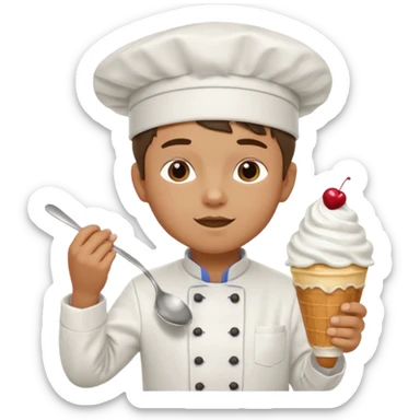 Young Male Chef eating sundae with spoon sticker