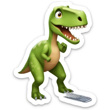 dinosaur with pareo using a pc  sticker
