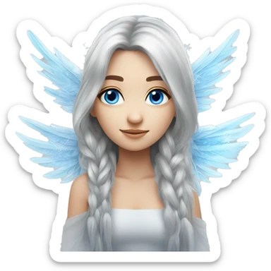 big wings, silver, feather, icy ,snowflake, Beautiful, fairy, long hair, blue eyes sticker