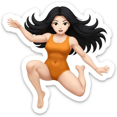 long black hair ((naked ))female big big boobs full body barefoot  ((black Thick pubic hair ))     jumping kicking   sticker