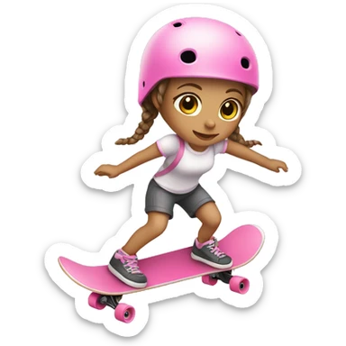 little girl white, brown hair with braids, with pink helmet skateboarding sticker