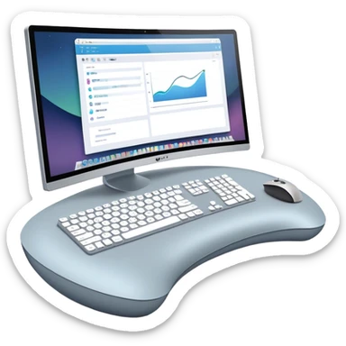 Create an emoji for UX/UI design. Show  large curved monitor displaying UX/UI design interfaces. Include a mouse, keyboard, and stylus next to the screens. Use modern, professional colors. Do not include any emojis or smiley faces. Make the background transparent. sticker