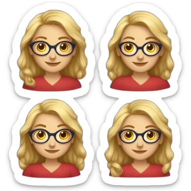 Leona, mayor, rubia canosa, ojos azules, con lentes muy Rojo redondos, alegre sticker