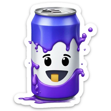 Can of blue soda spilling out purple liquid sticker