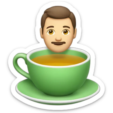 man in gren tea cup sticker