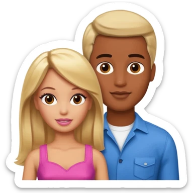 Brown skin blonde hair brown eyed barbie with her boyfriend  sticker
