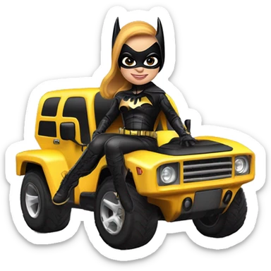 Light skinned Batgirl in shiny leather, Hummer EV monster truck  sticker