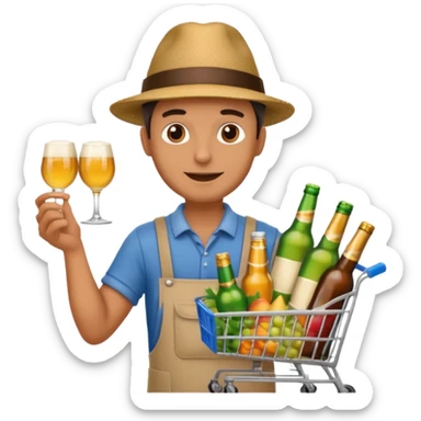 man with a shopping cart full of beers and wines sticker