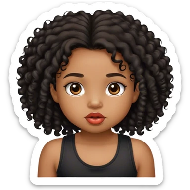 medium brown skin tone, very adorable toddler, with big plump lips, long long lashes, black curly long hair, brown eyes, black tank top sticker