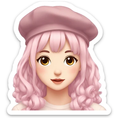 Gorgeous pastel anime girl with blushing face and hair garnitures and pretty hair and a beret aesthetic trending style sticker