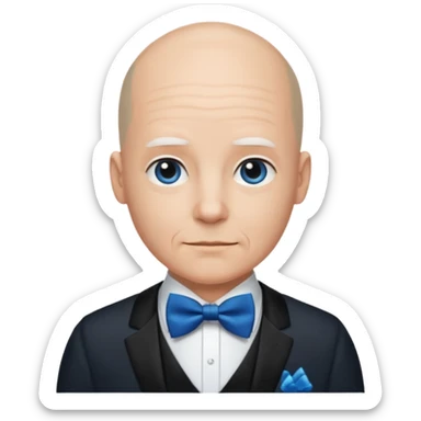 Bald with blue bow tie, midnight balck dress, middle age. sticker