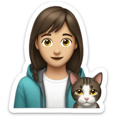 brunette teen with a cat in his head sticker