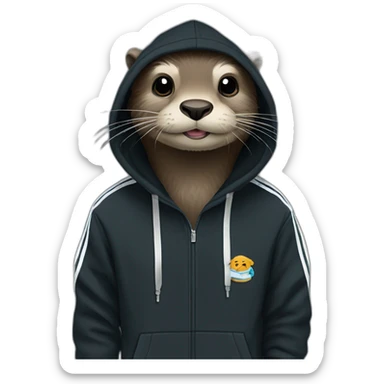 otter in black adidas hoodie with a yorkshire sticker