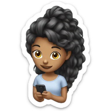 strigth hair withe girl playing with a cellphone sticker