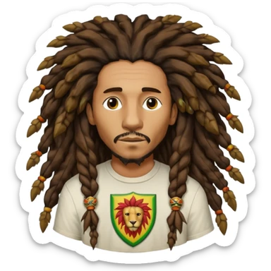 melancholic  Bob Marley with gigantic dread locks in form heraldic crest with ethiopian lion sticker
