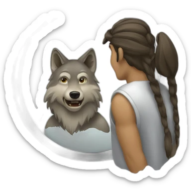 Picture of a man looking at a mirror and seeing a human looking wolf sticker