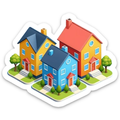 group of 3 houses representing neighborhood isometric houses on transparent background iphone like sticker