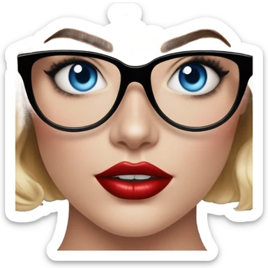  Margot Robbie, bright blue eyes and winged eye liner, red kisses, wearing black glasses  sticker