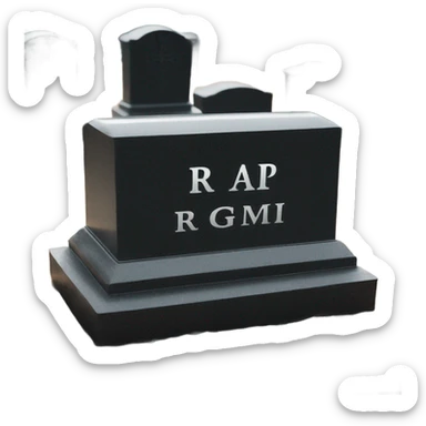 a black grave with the inscription R i P in silver sticker
