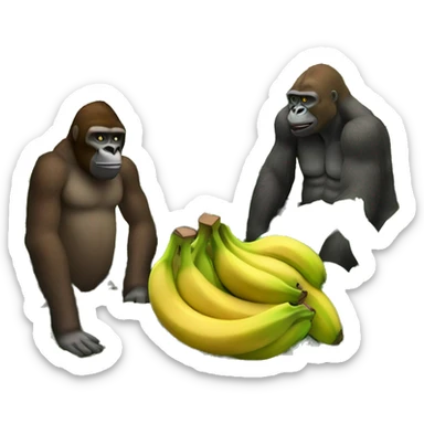 Harmonious scene with yellow banana, green plants, and brown gorilla sticker