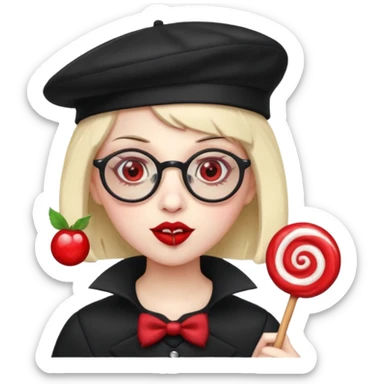 Vampire with lollipop, beret and glasses sticker
