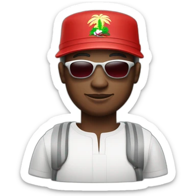 Nigerian Igbo man wearing a red and white traditional Igbo cap and silver sunglasses sticker