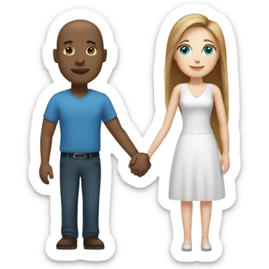Bald black man holding hands with a white woman with long brown-hair and blue eyes sticker
