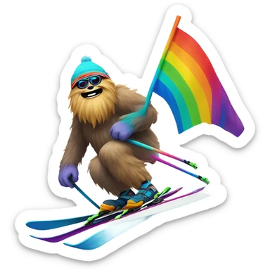 a rainbow yeti on skis  sticker