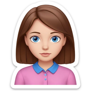 A girl with brown hair and blue eyes in a pink blouse sticker