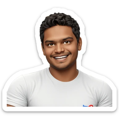smiling boy in white shirt sticker
