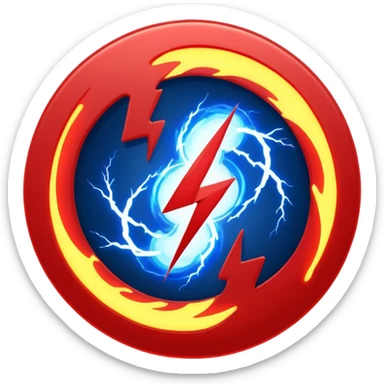 Red and blue lightening in a circle shape with effects sticker