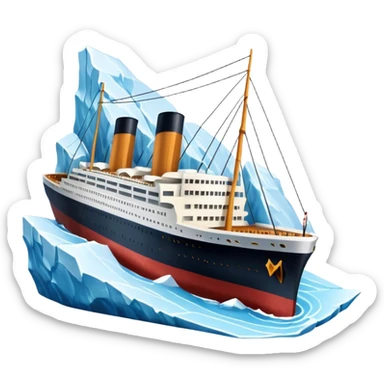 Titanic ship hitting an iceberg, dramatic scene sticker