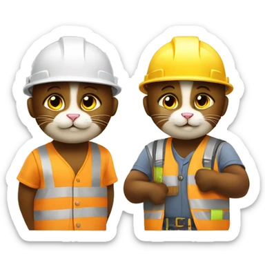 two cats dressed as construction workers sticker