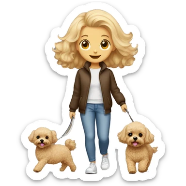 Brown Maltipoo walk with blonde girl sticker