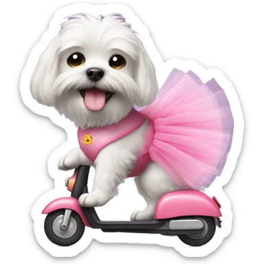 Dog wearing a tutu on a scooter sticker