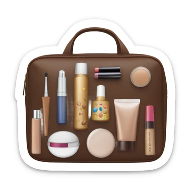 Brown Cosmetic Bag with cosmetics sticker