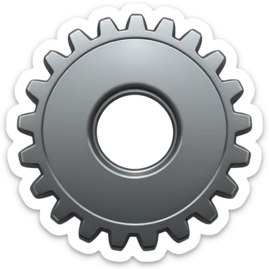 Emoji of a gear, iPhone emoji style. Flat design, smooth gradients, rounded edges, soft shadows, clean look, white background. sticker