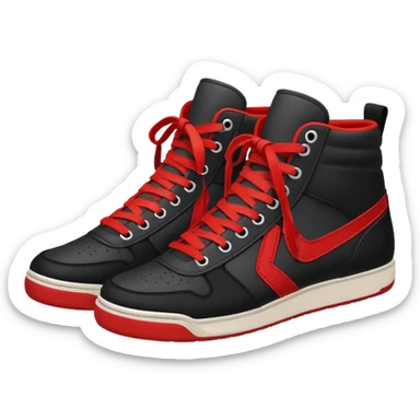 an ios genmoji for pair of black mid top sneakers with red laces sticker