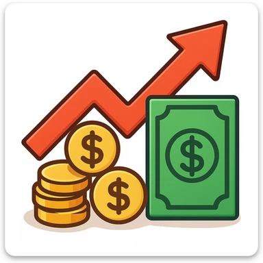 investment concept with upward arrow and money in classic apple emoji style sticker