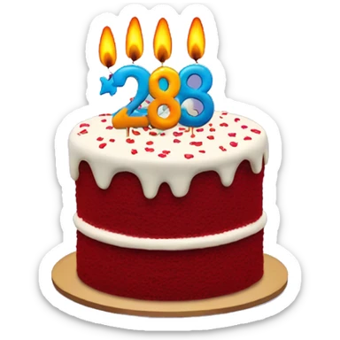 red velvet birthday cake with candles that say 28 sticker