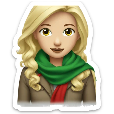 cold blonde girl with green eyes red scarf  sticker