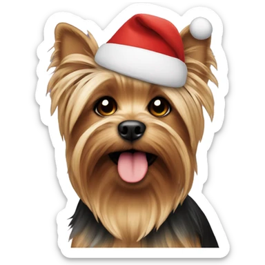 Yorky wearing a Santa hat sticker