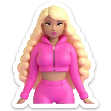 Nicki Minaj wearing a pink outfit with hair that is half blonde and half pink sticker