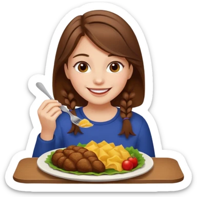 Brown hair Birthday girl eating a feast of food  sticker