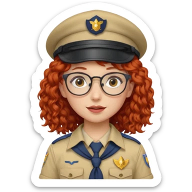 scout girl with red curly hair and uniform and hat and glassess sticker