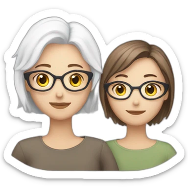 A lesbian Couple of two caucasian girls one with white hair and other with short brown hair and glasses sticker